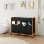 Bambus Wäschekorb mit Rollen und 4 Fächern