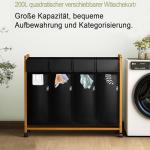 Bambus Wäschekorb mit Rollen und 4 Fächern