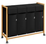 Bambus Wäschekorb mit Rollen und 4 Fächern