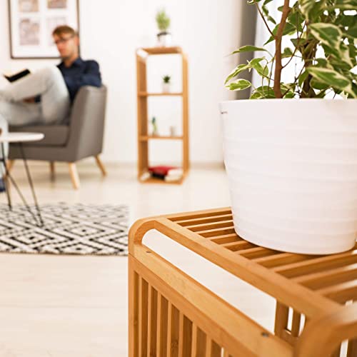 Relaxdays Bambus-Eckregal mit 2 Fachböden