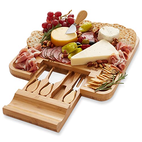 Casafield Bio-Bambus Käsebrett & Messer Geschenkset mit Schublade