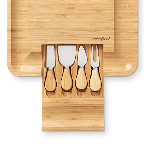 Casafield Bio-Bambus Käsebrett & Messer Geschenkset mit Schublade