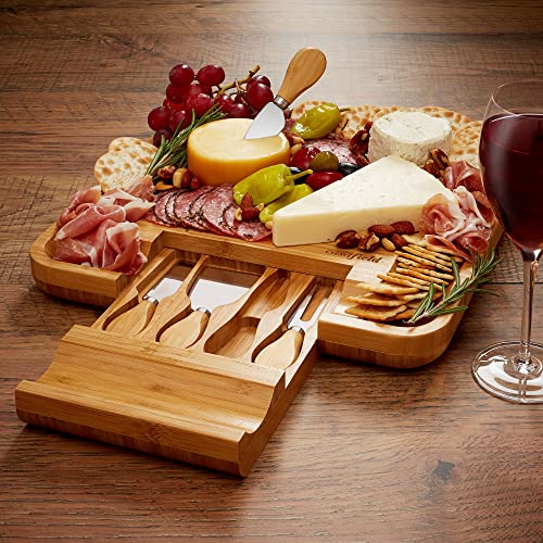 Casafield Bio-Bambus Käsebrett & Messer Geschenkset mit Schublade