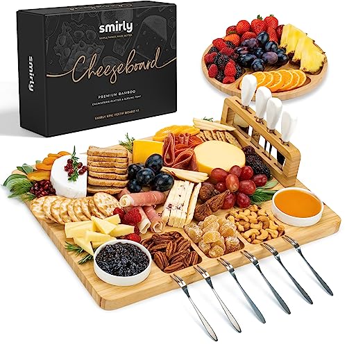 SMIRLY Bambus Käsebrett- und Messerset, Wurstbrett-Set