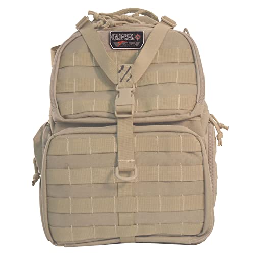 G.P.S. Tactical Range Backpack | Tan | 3 Handguns Capacity | MOLLE Webbing | Durable Waterproof Stain-Resistant Shooting Tactical Gear