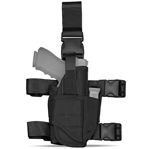 Tacticon Universal Drop Leg Holster | Combat Veteran Owned Company | Tactical Thigh Holster with Mag Pouch | 500D Nylon Adjustable 1911 Gun Holster Fits Any Size Pistol (Left-Handed, Black)