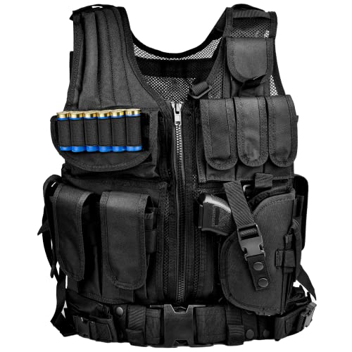 Nelahol Tactical Vest Tactical Vest with Detachable Belt & Subcompact/Compat/Standard Holster for Pistol Airsoft Military Tactical Vest