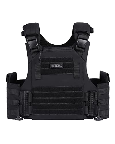 OneTigris FYR Tactical Vest - Quick Release Adjustable MOLLE Airsoft Vest with Removable Cummerbund Pouch for Men, Black
