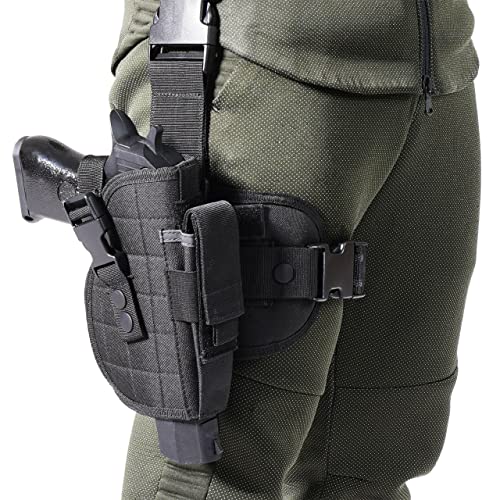 Drop Leg Holster Right Handed - Molle Airsoft Holster with Magazine Pouch Thigh Pistol Gun Holster Tactical Adjustable,Suitable to Hold Full Size Mid Size and Compact Pistols. (Balck)