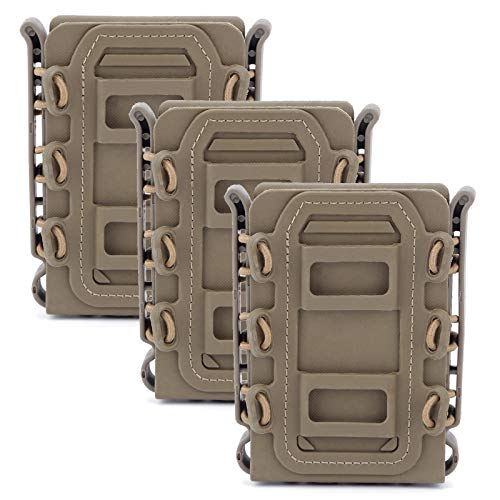 Dekoo Mag Pouch, 3PCS Tactical Magazine Pouches Molle Fastmag Softshell Mag Carrier 5.56/7.62mm Fastmag for Airsoft M4 AR AK (Tan)