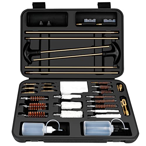 Laziiey Universal Gun Cleaning Kit, Rifle Cleaning Set with Reinforced Brass Rods, Brass Jags and Brass Slotted Tips for Rifle, Shotgun, Handgun, Pistol, Revolver, Airsoft