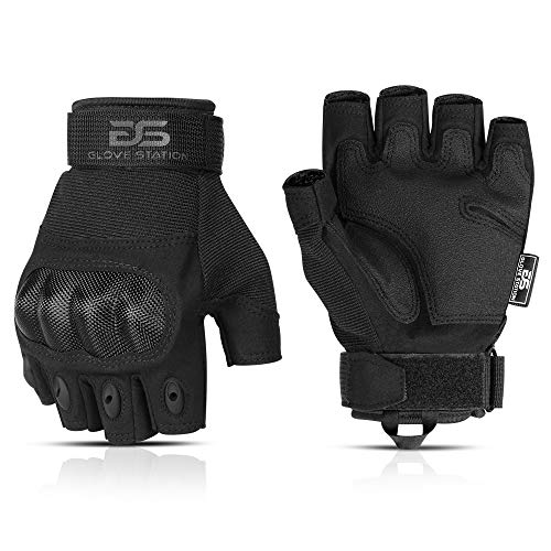 Fingerless Knuckle Tactical Gloves - Black, Medium