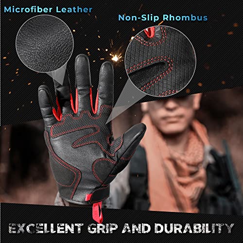 YOSUNPING Motorcycle Gloves for Men Womens, Full Finger Touchscreen Motorbike Gloves for Riding Road Mountain Bike Cycling Airsoft Tactical Red L