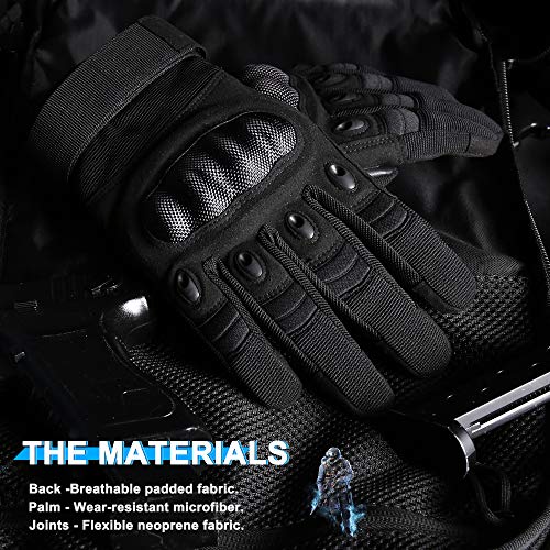 wtactful Touchscreen Motorcycle Tactical Gloves for Men for Airsoft Paintball Cycling Motorbike MTB Bike ATV Hunting Hiking Riding Work Outdoor Sport Work Gloves Black Large