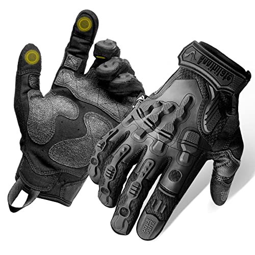Zune Lotoo Tactical Gloves for Men Military, Black Leather Combat Gloves Protective Touchscreen Paintball Gloves for Men Women Airsoft Gear Shooting Heavy Duty Warehouse Work Range Skeleton (Large)