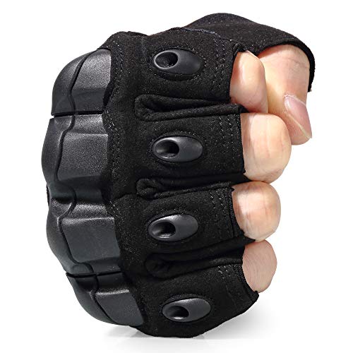 wtactful Tactical Gloves Fingerless Half Finger Gloves for Army Gear Driving Paintball Airsoft Riding Motorcycle Motorbike Hunting Cycling Work Men Women Size Large Black