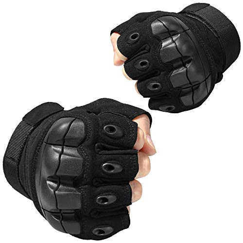 wtactful Tactical Gloves Fingerless Half Finger Gloves for Army Gear Driving Paintball Airsoft Riding Motorcycle Motorbike Hunting Cycling Work Men Women Size Large Black