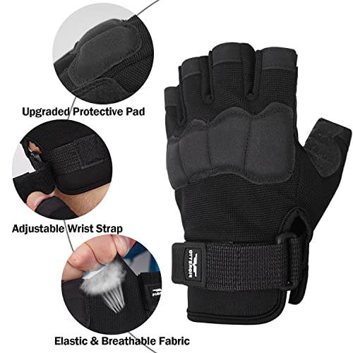 FIORETTO Fingerless Tactical Gloves, Airsoft Gloves, Half Finger Military Gloves for Driving, Cycling, Shooting, Hunting, Motorcycle, Climbing, Outdoor Work (Black, L)