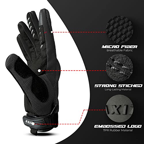 AXIZ Motorcycle Gloves for Men and Women - Touch Screen Black Tactical Gloves for Men, Shooting Gloves for Men - Airsoft Gloves for Paintball, Riding, Combat