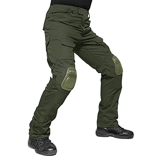 KEHAIOO Men Military Pants with Knee Pads, Airsoft Tactical Cargo Pants, Army Soldier Combat Paintball Trousers Khaki 32