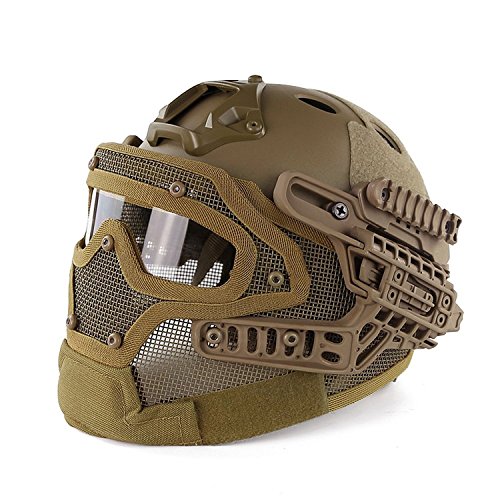 H World Shopping Tactical Protective Helmet Full Face Mask Googgles G4 System Airsoft Paintball Solid Color (Tan)