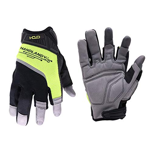 HANDLANDY Framer Work Gloves Open-Finger Carpenters Gloves, Fingerless Gaming Gloves for Tactical Shooting, Airsoft, Hunting, Police Work and Hiking L