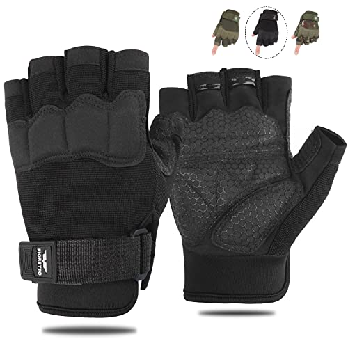 FIORETTO Fingerless Tactical Gloves, Airsoft Gloves, Half Finger Military Gloves for Driving, Cycling, Shooting, Hunting, Motorcycle, Climbing, Outdoor Work (Black, L)