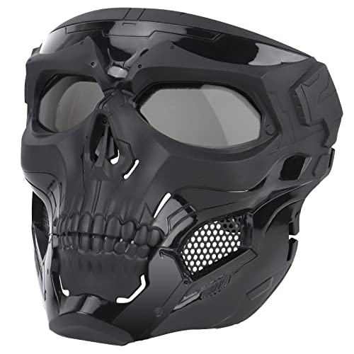 Senmortar Airsoft Mask Skull Masks Full Face Masks Tactical Protective Gear for Halloween Cosplay Party Shooting Game Black Clear