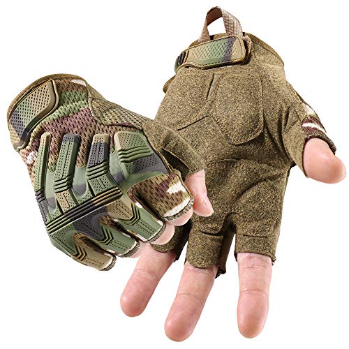 YOSUNPING Rubber Guard Protective Fingerless Tactical Gloves Half Finger for Motorcycle Cycling ATV Bike Motorbike Hunting Hiking Airsoft Paintball Riding Driving Work Outdoor Gear Men Camo M