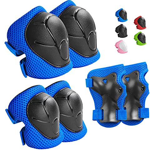 Wemfg Kids Protective Gear Set Knee Pads for Kids 3-8 Years Toddler Knee and Elbow Pads with Wrist Guards 3 in 1 for Skating Cycling Bike Rollerblading Scooter(Blue)
