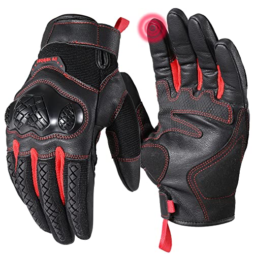 YOSUNPING Motorcycle Gloves for Men Womens, Full Finger Touchscreen Motorbike Gloves for Riding Road Mountain Bike Cycling Airsoft Tactical Red L