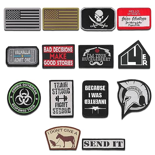 14er Tactical Morale Patches (14-Pack) | Hook & Loop Backed, 3” x 2” PVC Flags & Funny Patches | Perfect Patch Set for Hat, Backpack, Jacket, Military, Police, Airsoft Gear | Display Your USA Flag!