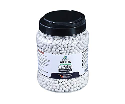 ARSUK Softair Ammunition BB Pellets 6mm Biodegradable 0.20g Perfect High-Grade Paintball for BBS Air Pistols Rifles and Airsoft Magazines, Improved Range, Content 5000 Bullets