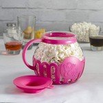Ecolution Patented Micro-Pop Microwave Popcorn Popper with Temperature Safe Glass, 3-in-1 Lid Measures Kernels and Melts Butter, Made Without BPA, Dishwasher Safe, 3-Quart, Pink