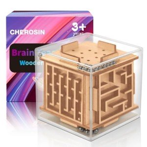 Fidget Puzzle Cube Toy for Adults - 6-Sided Wooden Brain Teaser Magic Cube for Anxiety Relief,Handheld Fidget Maze Cube IQ Balance Games for Travel,Birthday Gifts for Kids Men Teenage Boys