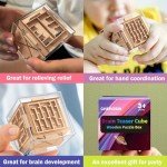 Fidget Puzzle Cube Toy for Adults - 6-Sided Wooden Brain Teaser Magic Cube for Anxiety Relief,Handheld Fidget Maze Cube IQ Balance Games for Travel,Birthday Gifts for Kids Men Teenage Boys