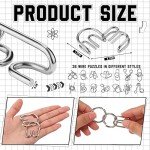 Yilloog Metal Brain Teaser Puzzles Set of 36 with Pouch, Steel IQ Games Physics Mind Metal Puzzles for Adults Basket Stocking Stuffers for Boys Girls Adults Challenge Gifts(Classic)