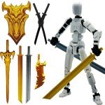QAONIE 3D Printed 5.54-inch Multi-Jointed Action Figures Dummy13, Full Body Mechanical Movable Toy, Multiple Accessories, Hand Painted Figure, Desk Decoration, Creative Gifts (White)