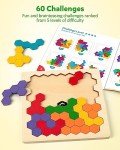 Coogam Wooden Tangram Puzzle, Color Shape Pattern Jigsaw Brain Teasers 3D Logic IQ Game Geometric Blocks Montessori STEM Educational Toys Gift for All Age
