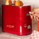 Nostalgia 2 Slot Hot Dog and Bun Toaster with Mini Tongs, Retro Toaster, Cooker that Works Chicken, Turkey, Veggie Links, Sausages Brats, Metallic Red