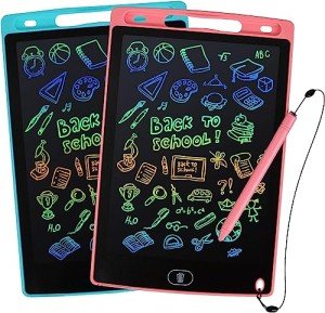LCD Writing Tablet, 2 Packs Drawing Pads for Kids 3 4 5 6 Years Old 8.5 Inch Colorful Lines Doodle Scribble Boards Educational Toys for Boys Girls Road Trip EssentialsTravel Game Toys,Pink+Blue