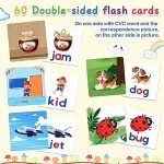 CVC Word Educational Toy Spelling Games, Preschool Toddler Learning Activities, Montessori Learning Toys Gifts for 3 4 5 6 Years Old Kids, 60 Sight Words Flash Cards Alphabet Puzzle for Toddlers