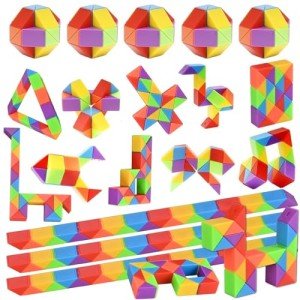 GOLDGE 15 Pack Mini Fidget Snake Cube Puzzle Toys - Party Favors & Goodie Bag Fillers for Kids & Teens - Rainbow Colors - Bulk Birthday & Back to School Gifts - Stocking Stuffers