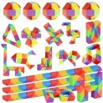 GOLDGE 15 Pack Mini Fidget Snake Cube Puzzle Toys - Party Favors & Goodie Bag Fillers for Kids & Teens - Rainbow Colors - Bulk Birthday & Back to School Gifts - Stocking Stuffers