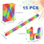 GOLDGE 15 Pack Mini Fidget Snake Cube Puzzle Toys - Party Favors & Goodie Bag Fillers for Kids & Teens - Rainbow Colors - Bulk Birthday & Back to School Gifts - Stocking Stuffers