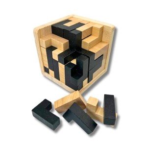 Wooden Brain Teaser Puzzle Cube: Cool Office Gadgets for Desk, Block Puzzles & Cube Puzzle for Adults and Teens | Educational Toy | 54 L-Shaped Pieces | Desk or Gift