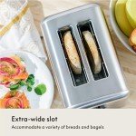 bella Stainless Steel 2 Slice Toaster with Extra Wide Slots & Removable Crumb Tray, 6 Browning Options, Auto Shut Off & Reheat Function, Toast Bread, Bagel & Waffle