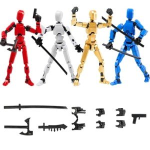 4Pack Assembled Titan T13 Action Figures Set - Lucky Dummy Nova 13 Action Figure Robot Anime Stick Figures Fidget Toys for Boys Multi Movable Joints Gifts Toys for Kids (Golden+White+Blue+Red)