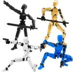 4Pack Assembled Titan T13 Action Figures Set - Lucky Dummy Nova 13 Action Figure Robot Anime Stick Figures Fidget Toys for Boys Multi Movable Joints Gifts Toys for Kids (Golden+White+Blue+Red)