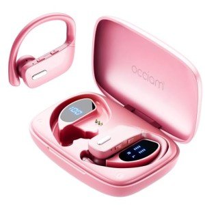 occiam Wireless Earbuds Bluetooth Headphones 48H Play Back Earphones in Ear Waterproof with Microphone LED Display for Sports Running Workout Pink